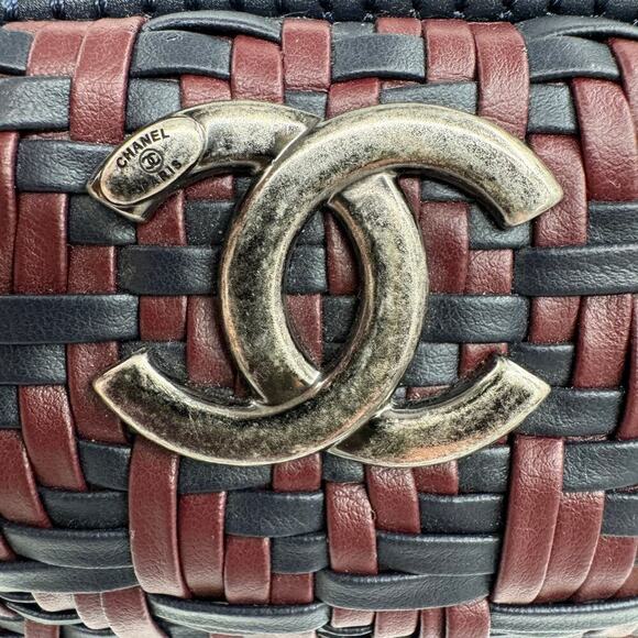 Chanel Navy and Burgundy Woven Leather 2-way Bowler Bag Series 21 Authentic CoA - Picture 2 of 9